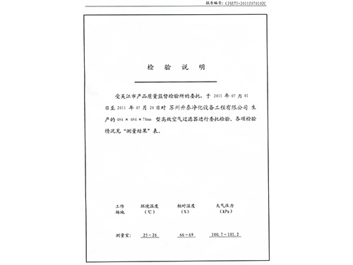 无隔板过滤器检验报告